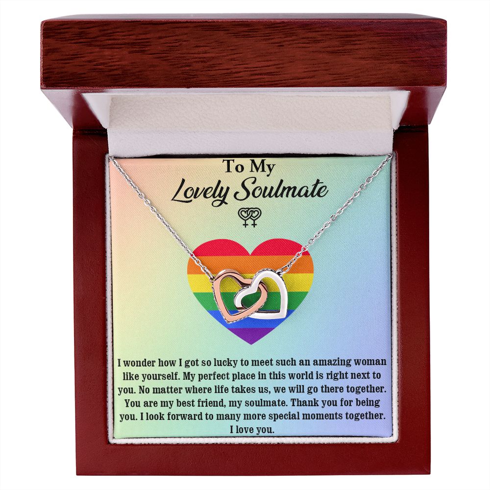 Interlocking Heart Necklace For Soulmate, For Your LGBTQ Partner, With Message Card, Pride Necklace,