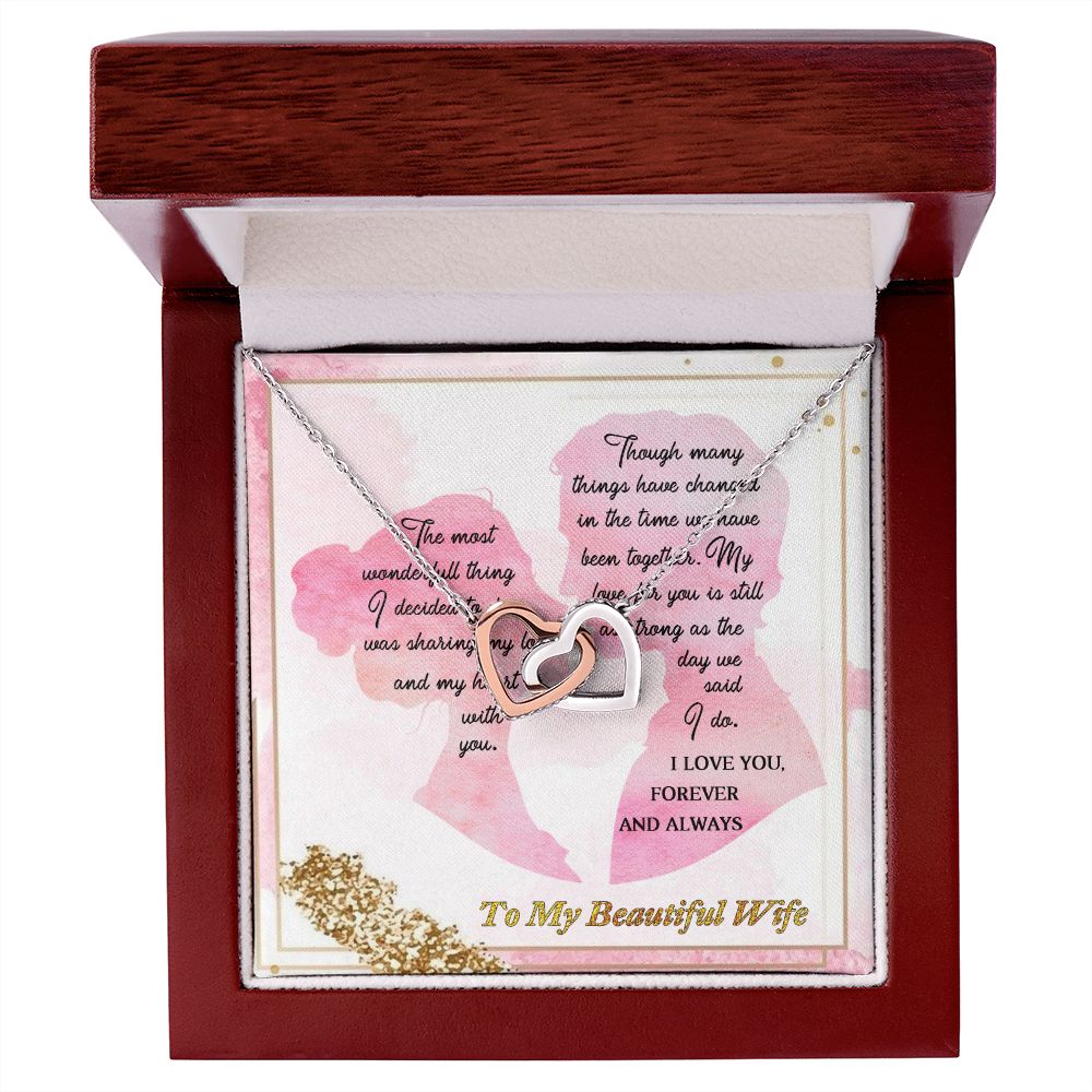 To My Wife, I Love you, Interlocking Hearts Necklace, For Wife With Message Card, Birthday, Valentine's Day Gift For Her