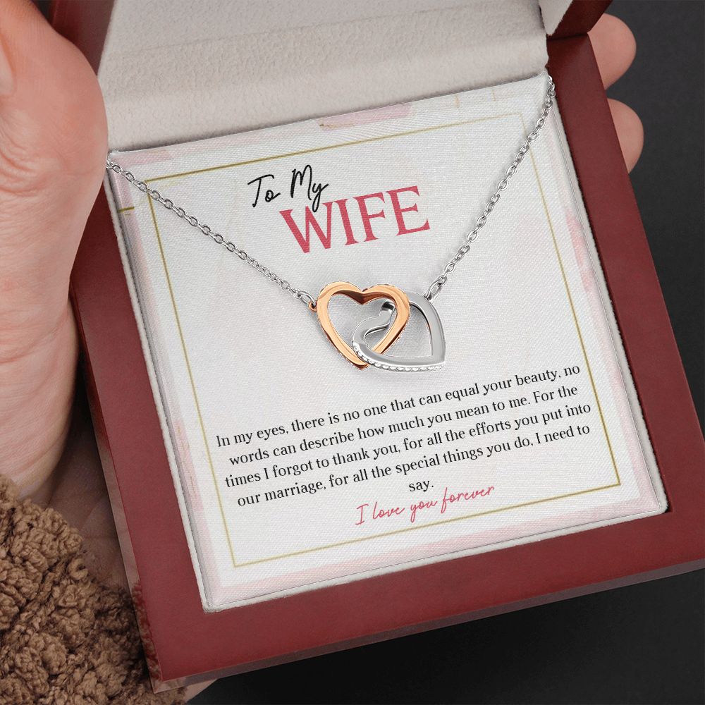 To My Wife I Love You Forever, Interlocking Hearts Necklace, For Wife With Message Card, Birthday, Valentine's Day Gift For Her