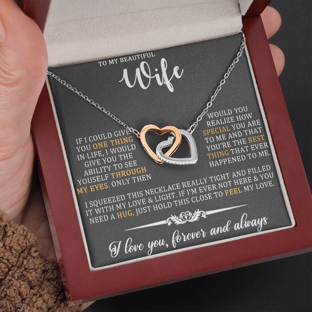 To My Beautiful Wife, Forever And Always, Interlocking Hearts Necklace, For Wife With Message Card, Birthday, Valentine's Day Gift For Her