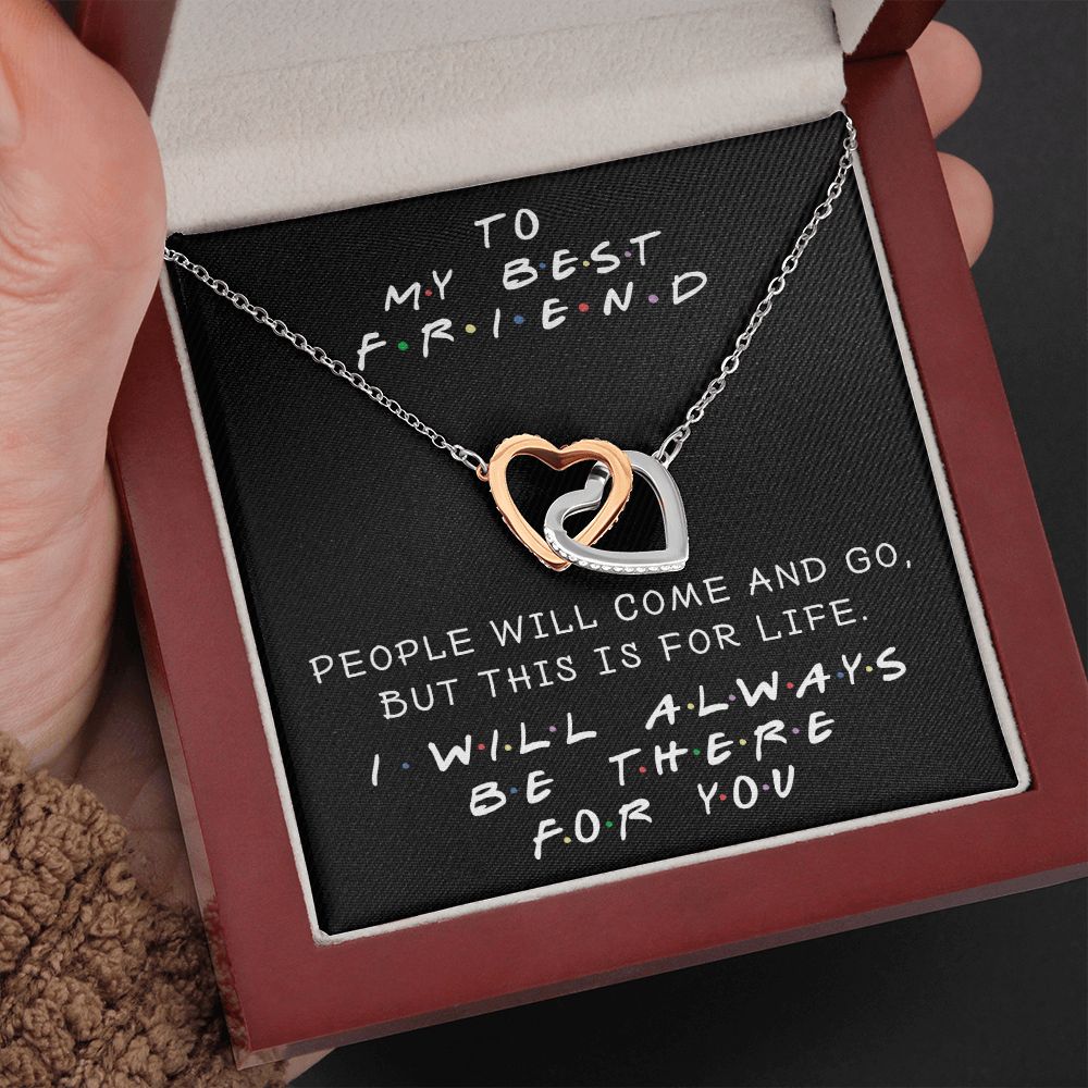 I WILL ALWAYS BE THERE FOR YOU, INTERLOCKING HEART NECKLACE WITH MESSAGE CARD, FOR SISTERS, FRIENDS, BFF, BIRTHDAY, FRIENDSHIP DAY GIFT FOR HER
