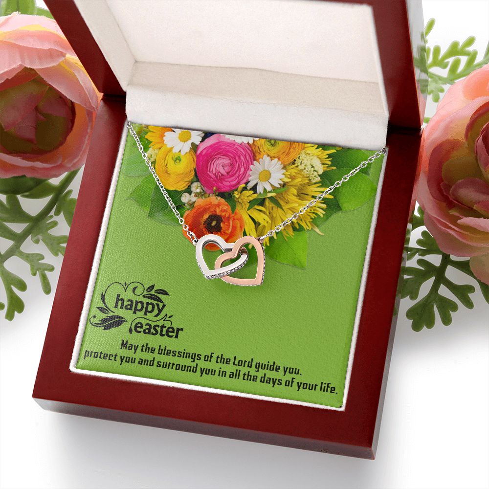 HAPPY EASTER, INTERLOCKING HEART NECKLACE WITH MESSAGE CARD, EASTER DAY GIFT FOR FAMILY AND FRIENDS