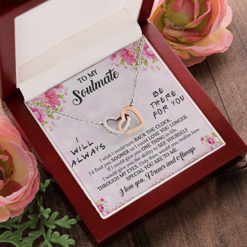 I WILL ALWAYS BE THERE FOR YOU, INTERLOCKING HEART NECKLACE, FOR COUPLES, BIRTHDAY GIFT FOR HER, NECKLACE WITH MESSAGE CARD