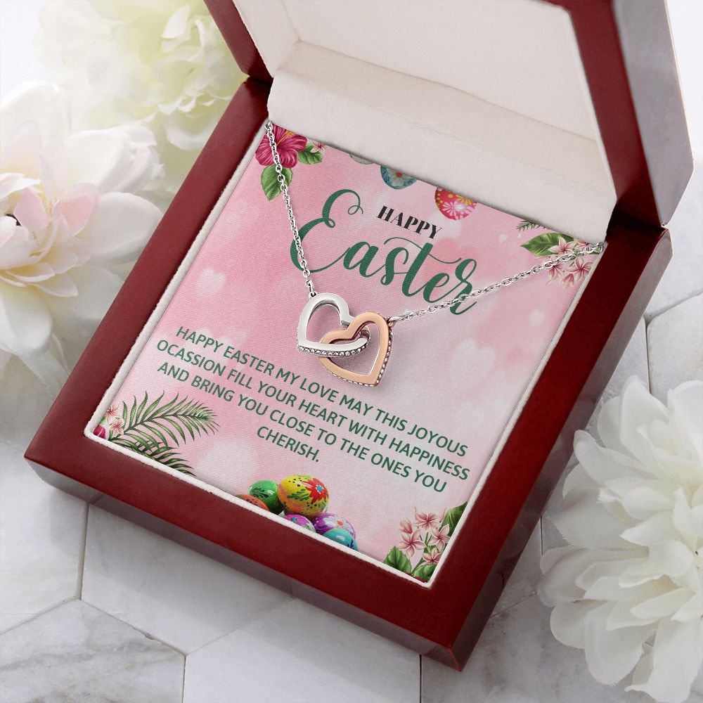 HAPPY EASTER, INTERLOCKING HEART NECKLACE WITH MESSAGE CARD, EASTER GIFT FOR FAMILY AND FRIENDS