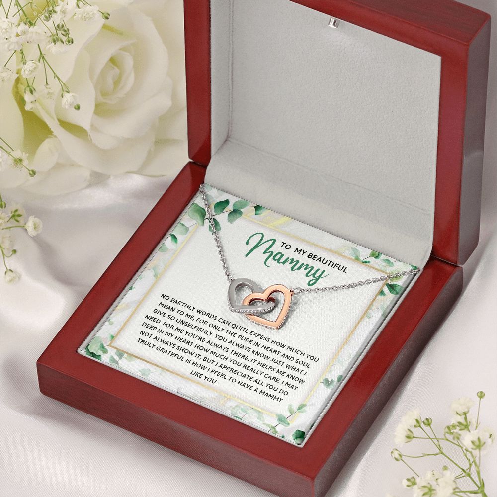 TO MY MAMMY, INTERLOCKING HEART NECKLACE FOR MOM, NECKLACE WITH MESSAGE CARD, BIRTHDAY, MOTHER'S DAY GIFT FOR HER