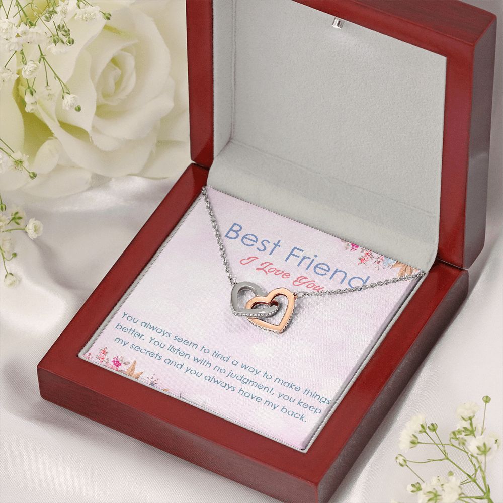 BEST FRIEND I LOVE YOU, INTERLOCKING HEART NECKLACE WITH MESSAGE CARD, FOR SISTERS, FRIENDS, BFF, BIRTHDAY, FRIENDSHIP DAY GIFT FOR HER