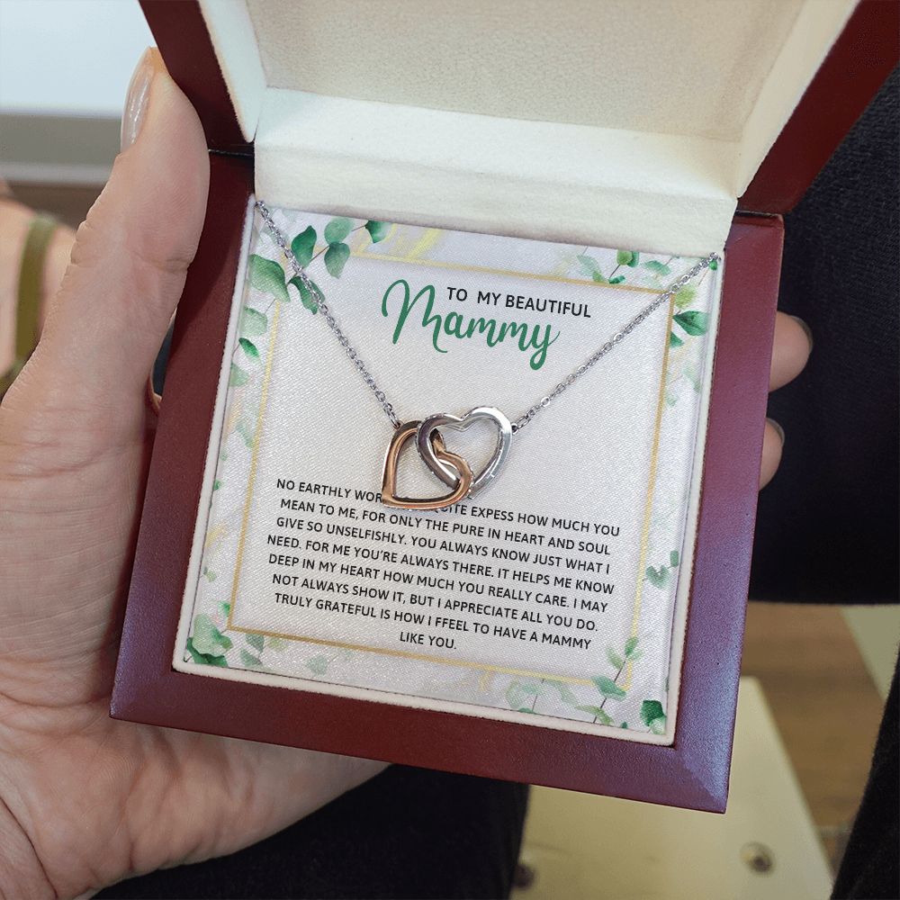 TO MY MAMMY, INTERLOCKING HEART NECKLACE FOR MOM, NECKLACE WITH MESSAGE CARD, BIRTHDAY, MOTHER'S DAY GIFT FOR HER