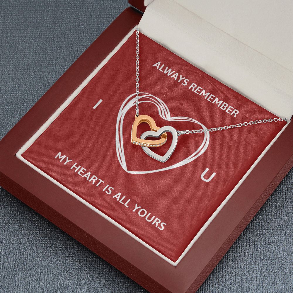 ALWAYS REMEMBER I LOVE YOU, INTERLOCKING HEART NECKLACE, FOR COUPLES, BIRTHDAY GIFT FOR HER, NECKLACE WITH MESSAGE CARD