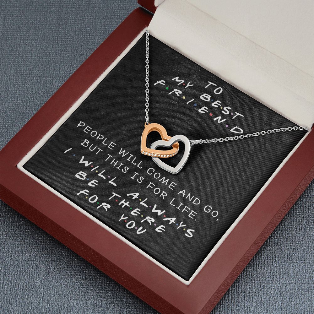 I WILL ALWAYS BE THERE FOR YOU, INTERLOCKING HEART NECKLACE WITH MESSAGE CARD, FOR SISTERS, FRIENDS, BFF, BIRTHDAY, FRIENDSHIP DAY GIFT FOR HER