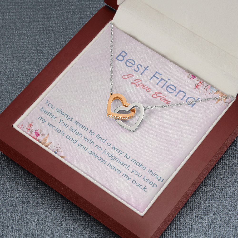 BEST FRIEND I LOVE YOU, INTERLOCKING HEART NECKLACE WITH MESSAGE CARD, FOR SISTERS, FRIENDS, BFF, BIRTHDAY, FRIENDSHIP DAY GIFT FOR HER