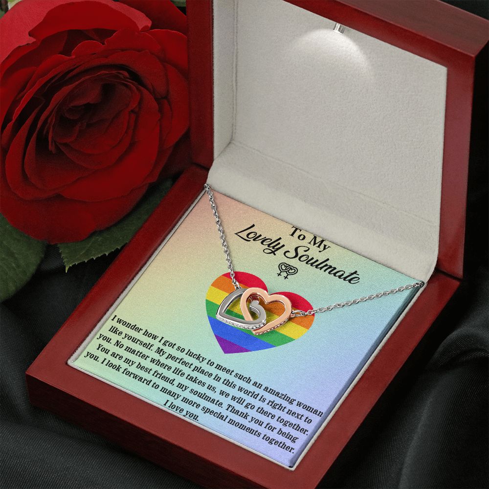 Interlocking Heart Necklace For Soulmate, For Your LGBTQ Partner, With Message Card, Pride Necklace,