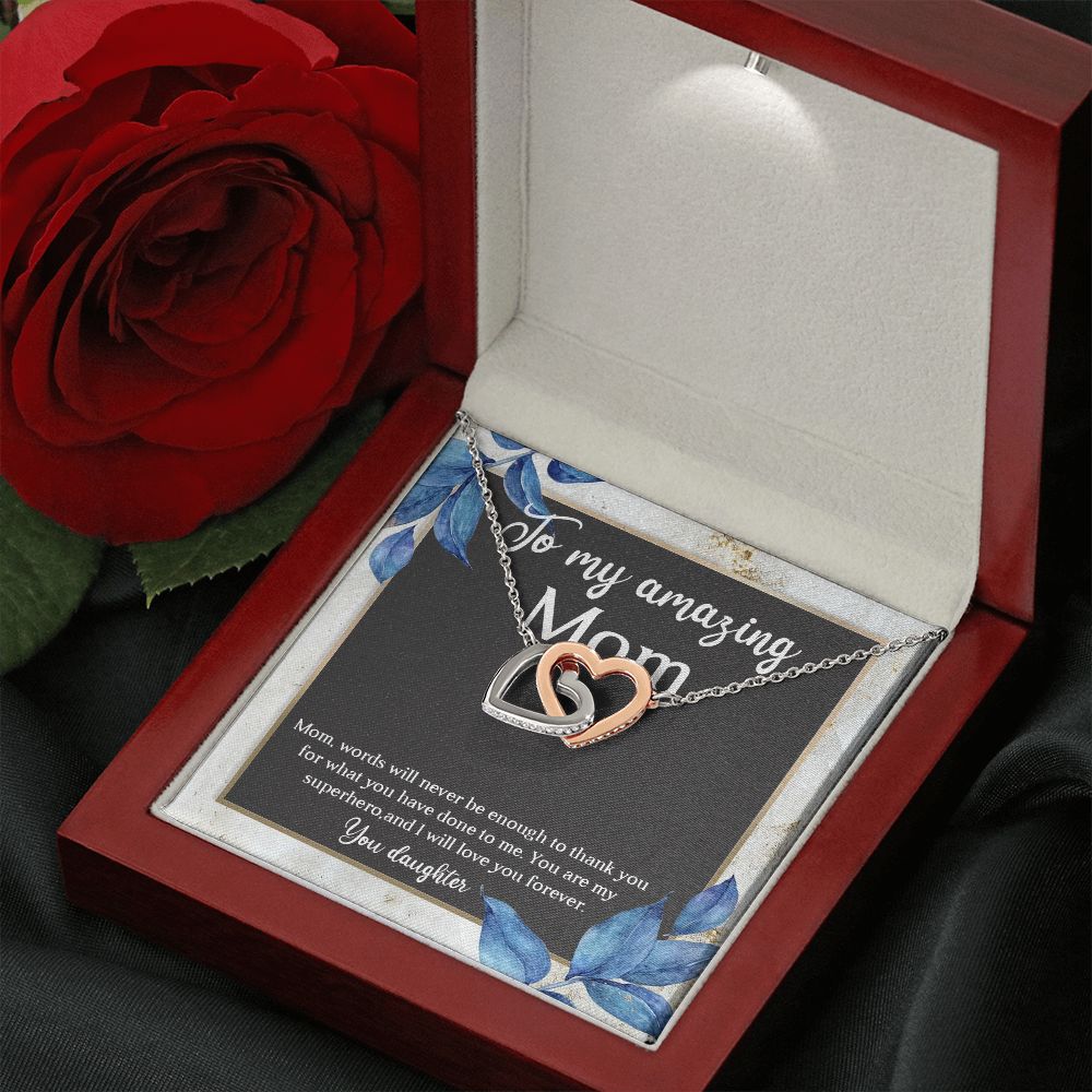 TO MY AMAZING MOM, INTERLOCKING HEART NECKLACE FOR MOM, NECKLACE WITH MESSAGE CARD, BIRTHDAY, MOTHER'S DAY GIFT FOR HER