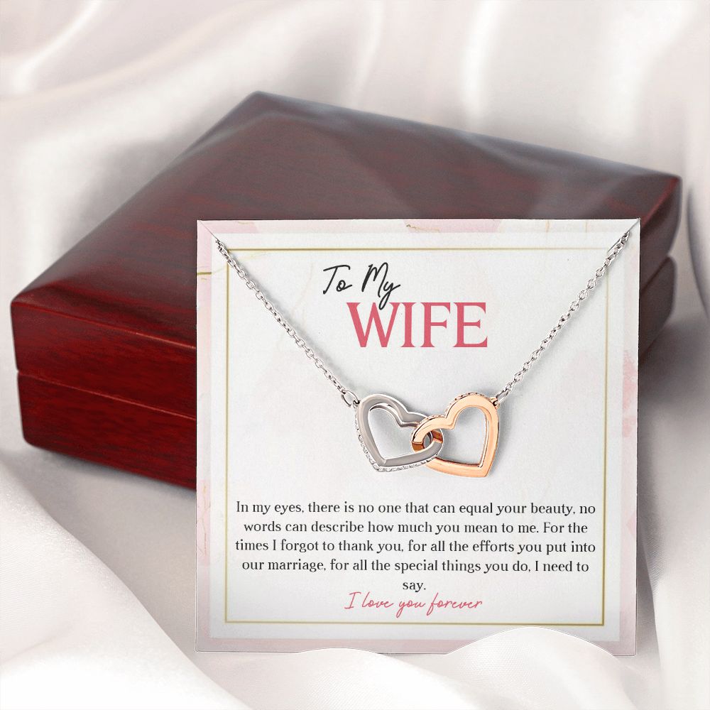 To My Wife I Love You Forever, Interlocking Hearts Necklace, For Wife With Message Card, Birthday, Valentine's Day Gift For Her