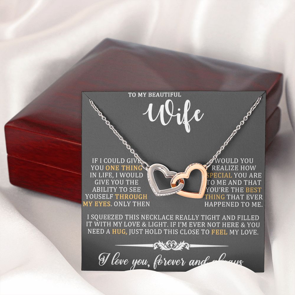 To My Beautiful Wife, Forever And Always, Interlocking Hearts Necklace, For Wife With Message Card, Birthday, Valentine's Day Gift For Her
