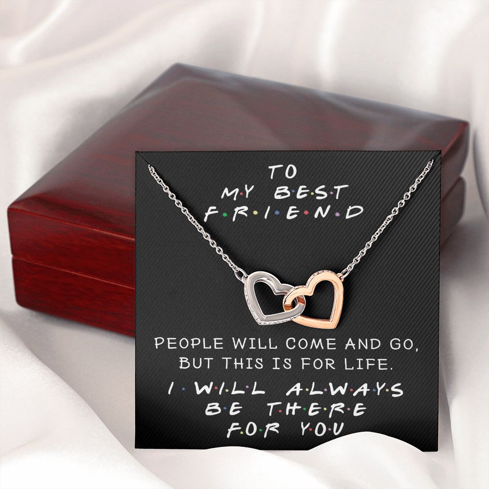 I WILL ALWAYS BE THERE FOR YOU, INTERLOCKING HEART NECKLACE WITH MESSAGE CARD, FOR SISTERS, FRIENDS, BFF, BIRTHDAY, FRIENDSHIP DAY GIFT FOR HER