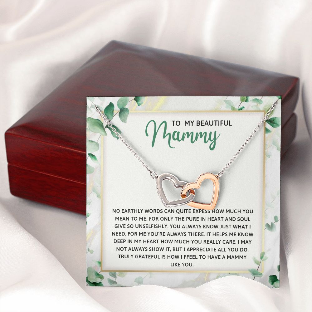 TO MY MAMMY, INTERLOCKING HEART NECKLACE FOR MOM, NECKLACE WITH MESSAGE CARD, BIRTHDAY, MOTHER'S DAY GIFT FOR HER