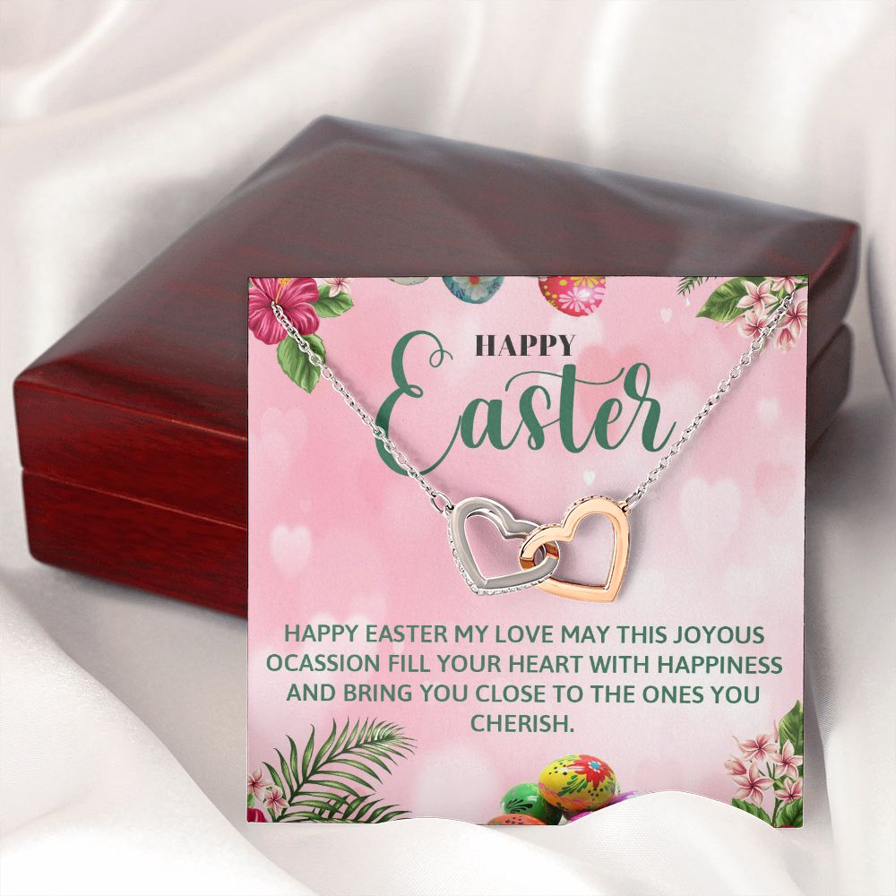 HAPPY EASTER, INTERLOCKING HEART NECKLACE WITH MESSAGE CARD, EASTER GIFT FOR FAMILY AND FRIENDS