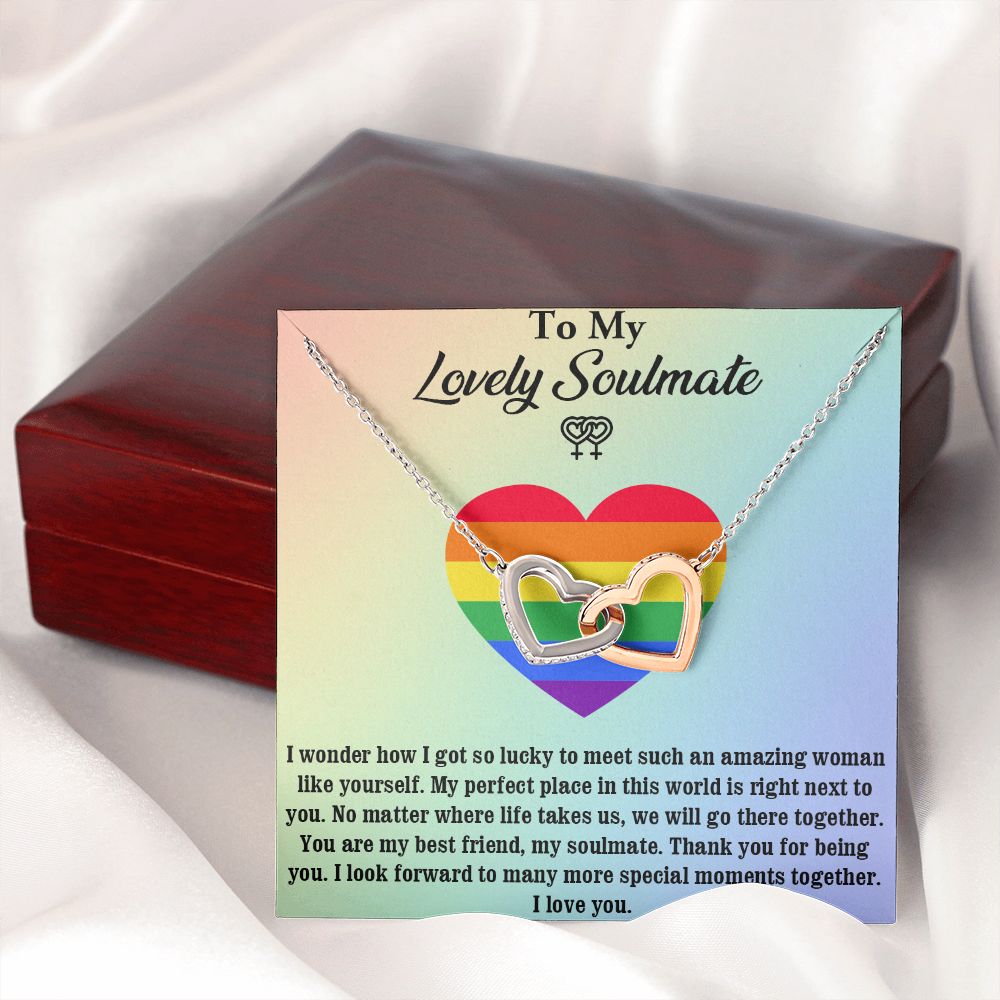 Interlocking Heart Necklace For Soulmate, For Your LGBTQ Partner, With Message Card, Pride Necklace,