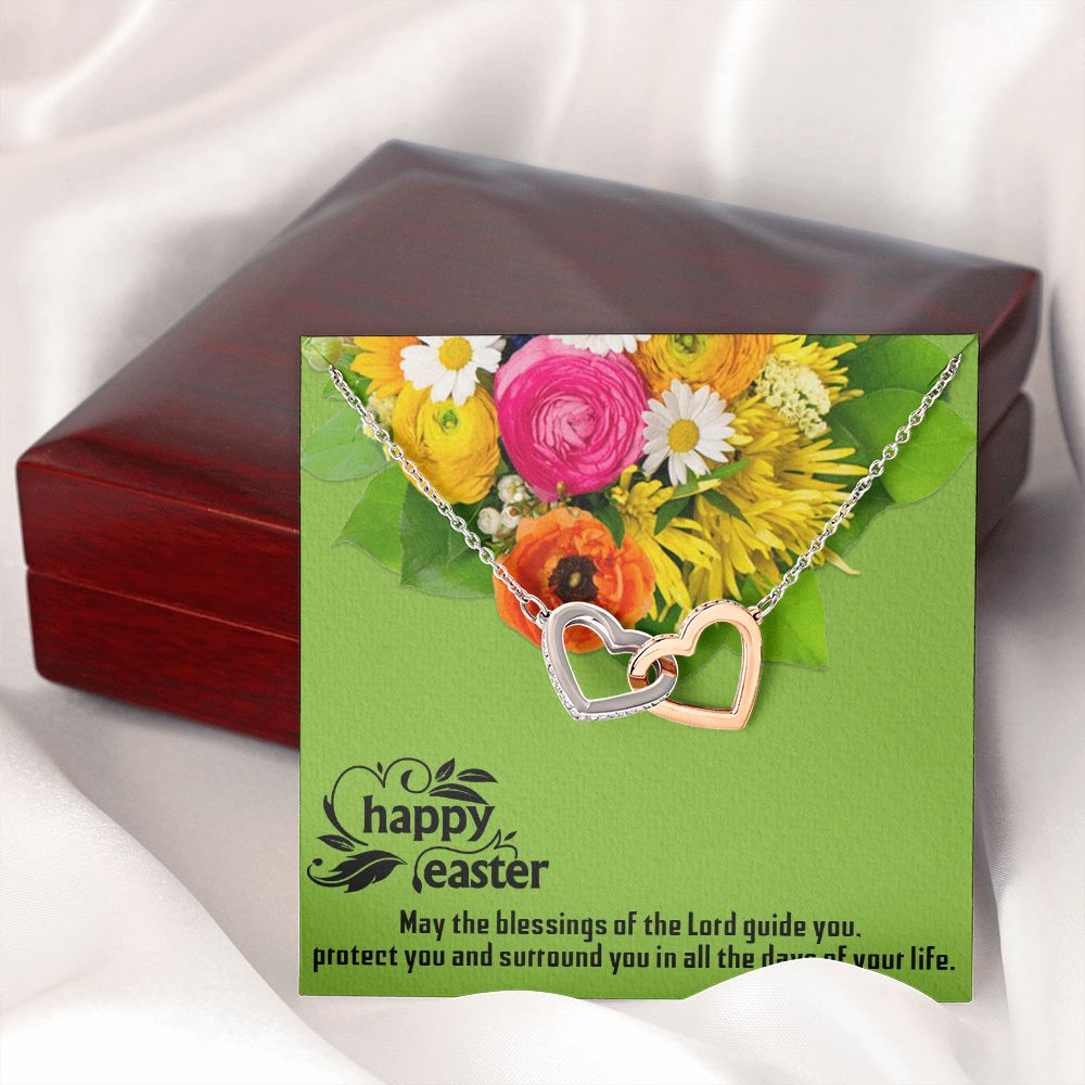 HAPPY EASTER, INTERLOCKING HEART NECKLACE WITH MESSAGE CARD, EASTER DAY GIFT FOR FAMILY AND FRIENDS