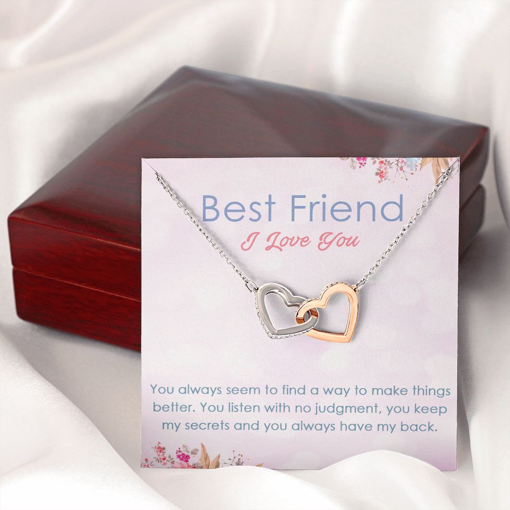 BEST FRIEND I LOVE YOU, INTERLOCKING HEART NECKLACE WITH MESSAGE CARD, FOR SISTERS, FRIENDS, BFF, BIRTHDAY, FRIENDSHIP DAY GIFT FOR HER