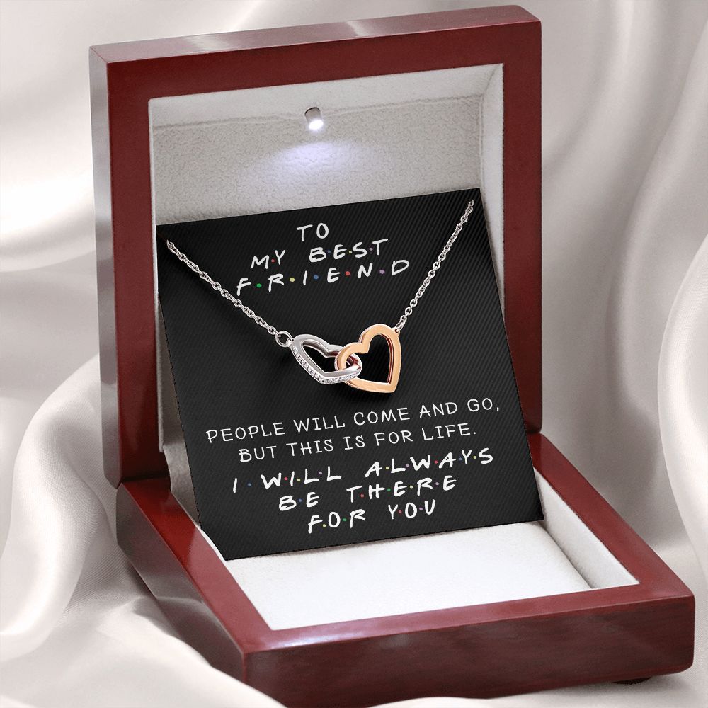 I WILL ALWAYS BE THERE FOR YOU, INTERLOCKING HEART NECKLACE WITH MESSAGE CARD, FOR SISTERS, FRIENDS, BFF, BIRTHDAY, FRIENDSHIP DAY GIFT FOR HER