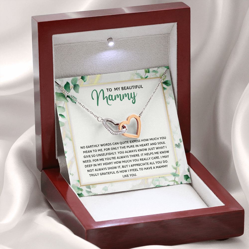 TO MY MAMMY, INTERLOCKING HEART NECKLACE FOR MOM, NECKLACE WITH MESSAGE CARD, BIRTHDAY, MOTHER'S DAY GIFT FOR HER