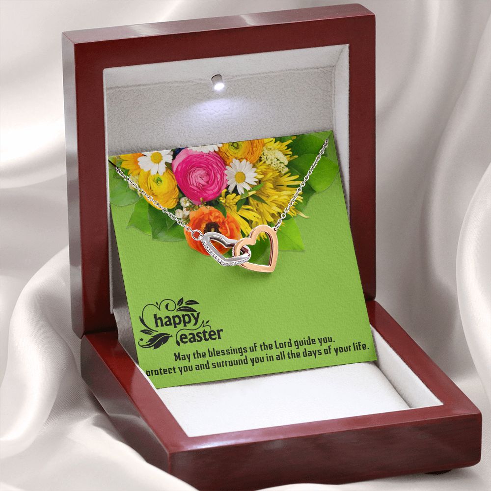 HAPPY EASTER, INTERLOCKING HEART NECKLACE WITH MESSAGE CARD, EASTER DAY GIFT FOR FAMILY AND FRIENDS