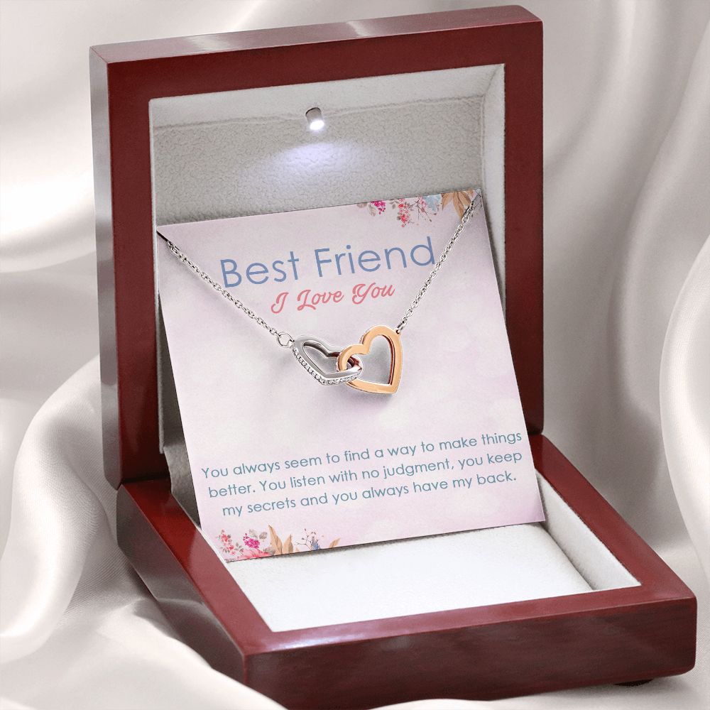 BEST FRIEND I LOVE YOU, INTERLOCKING HEART NECKLACE WITH MESSAGE CARD, FOR SISTERS, FRIENDS, BFF, BIRTHDAY, FRIENDSHIP DAY GIFT FOR HER