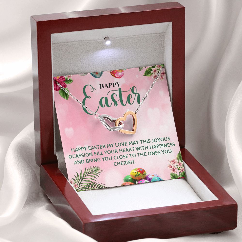HAPPY EASTER, INTERLOCKING HEART NECKLACE WITH MESSAGE CARD, EASTER GIFT FOR FAMILY AND FRIENDS