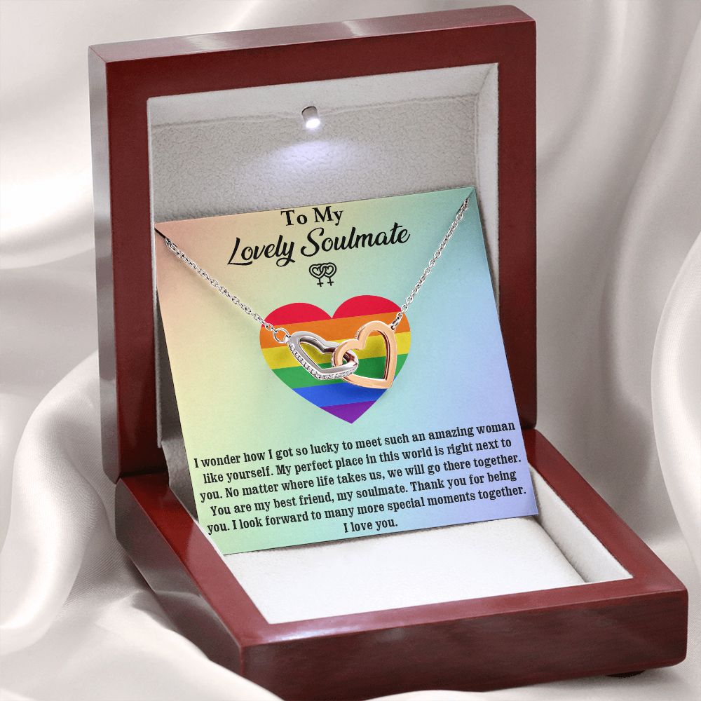 Interlocking Heart Necklace For Soulmate, For Your LGBTQ Partner, With Message Card, Pride Necklace,