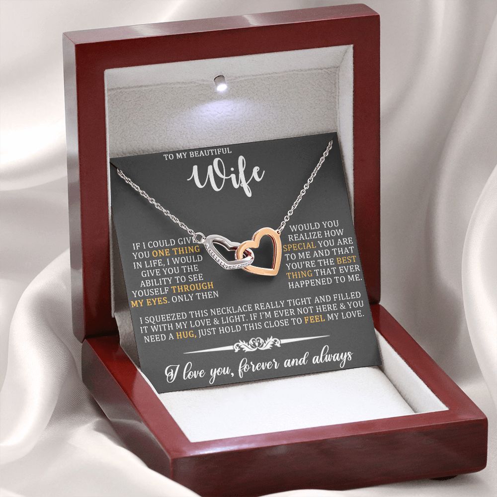 To My Beautiful Wife, Forever And Always, Interlocking Hearts Necklace, For Wife With Message Card, Birthday, Valentine's Day Gift For Her