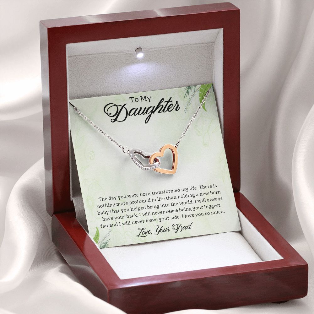 TO MY DAUGHTER, INTERLOCKING HEART NECKLACE, UNIQUE GIFT WITH MESSAGE CARD, BIRTHDAY AND DAUGHTER'S DAY GIFT FOR HER