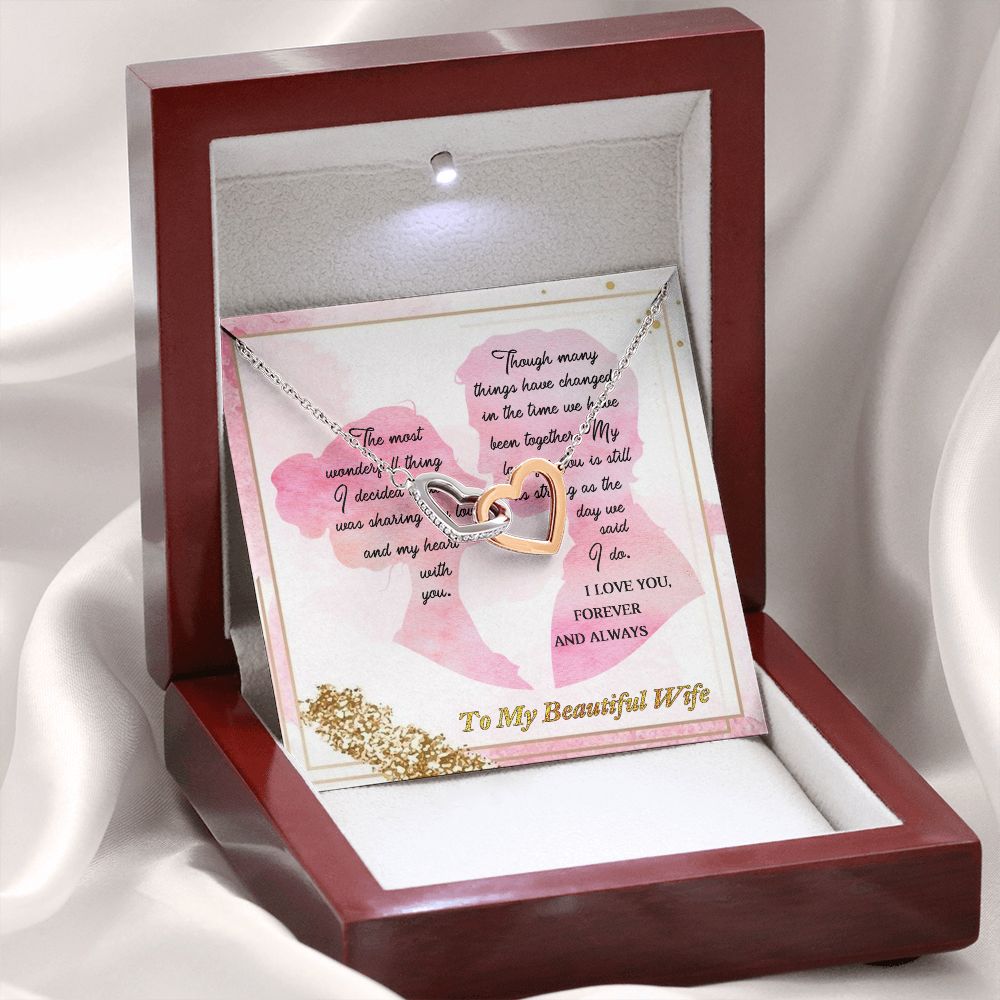 To My Wife, I Love you, Interlocking Hearts Necklace, For Wife With Message Card, Birthday, Valentine's Day Gift For Her