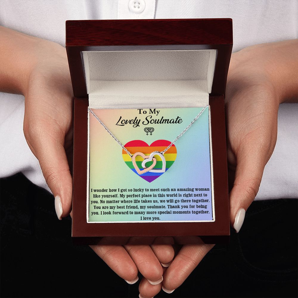 Interlocking Heart Necklace For Soulmate, For Your LGBTQ Partner, With Message Card, Pride Necklace,