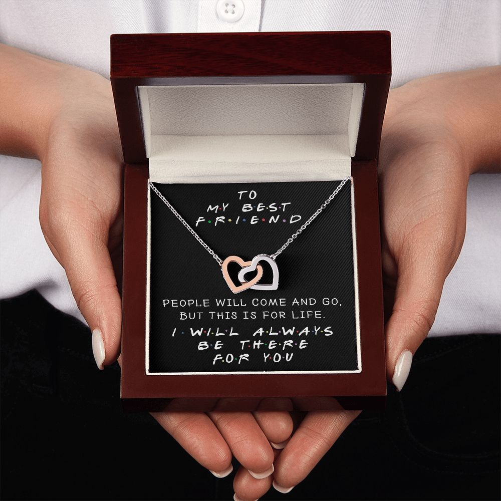 I WILL ALWAYS BE THERE FOR YOU, INTERLOCKING HEART NECKLACE WITH MESSAGE CARD, FOR SISTERS, FRIENDS, BFF, BIRTHDAY, FRIENDSHIP DAY GIFT FOR HER