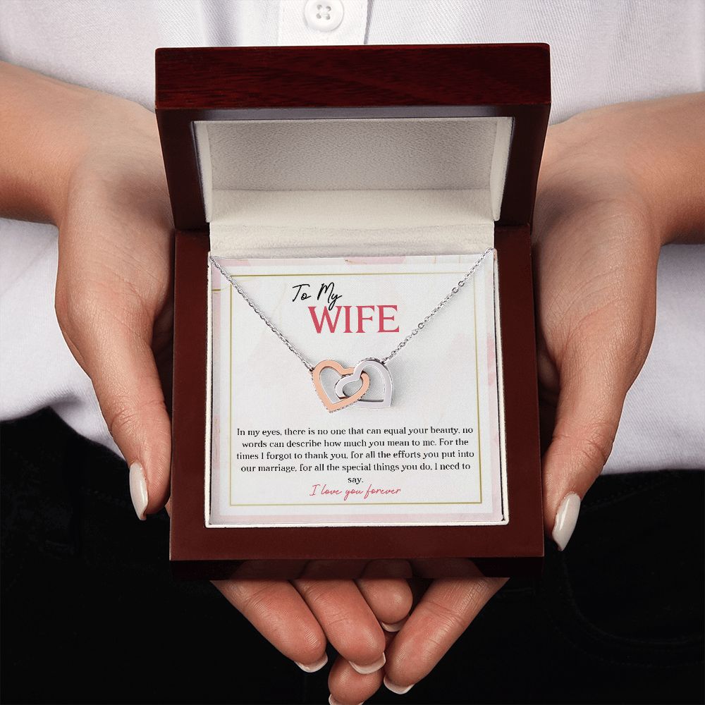 To My Wife I Love You Forever, Interlocking Hearts Necklace, For Wife With Message Card, Birthday, Valentine's Day Gift For Her