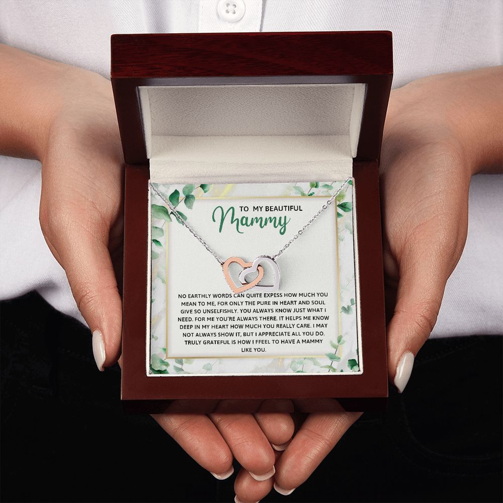 TO MY MAMMY, INTERLOCKING HEART NECKLACE FOR MOM, NECKLACE WITH MESSAGE CARD, BIRTHDAY, MOTHER'S DAY GIFT FOR HER