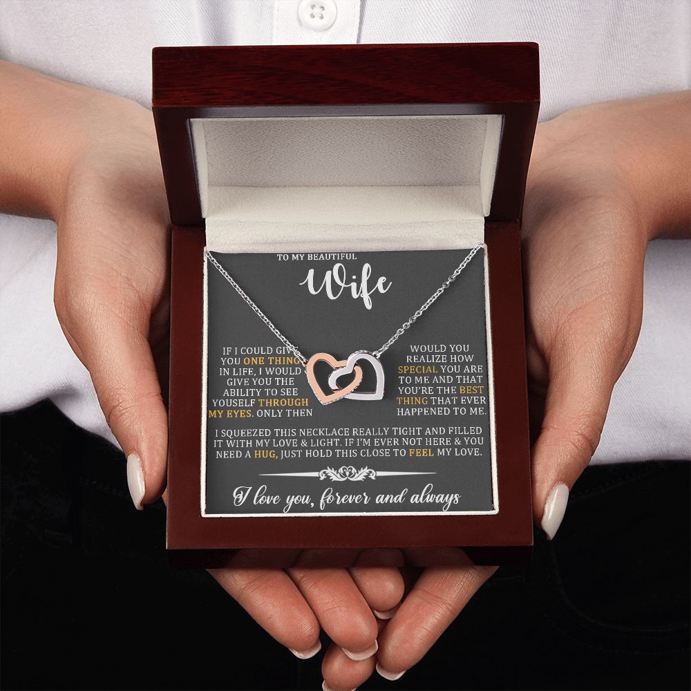 To My Beautiful Wife, Forever And Always, Interlocking Hearts Necklace, For Wife With Message Card, Birthday, Valentine's Day Gift For Her