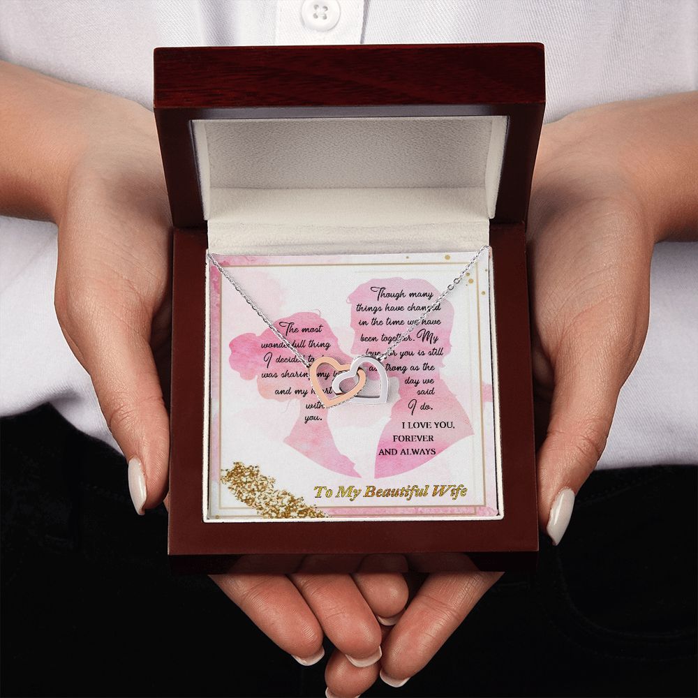 To My Wife, I Love you, Interlocking Hearts Necklace, For Wife With Message Card, Birthday, Valentine's Day Gift For Her