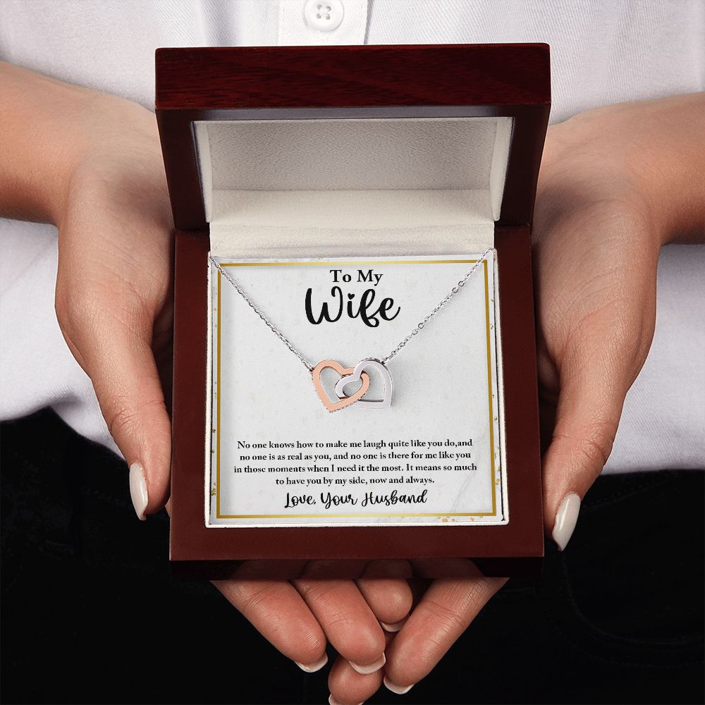 To My Wife, Interlocking Hearts Necklace, For Wife With Message Card, Birthday, Valentine's Day Gift For Her