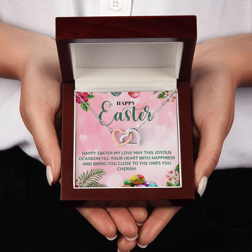 HAPPY EASTER, INTERLOCKING HEART NECKLACE WITH MESSAGE CARD, EASTER GIFT FOR FAMILY AND FRIENDS