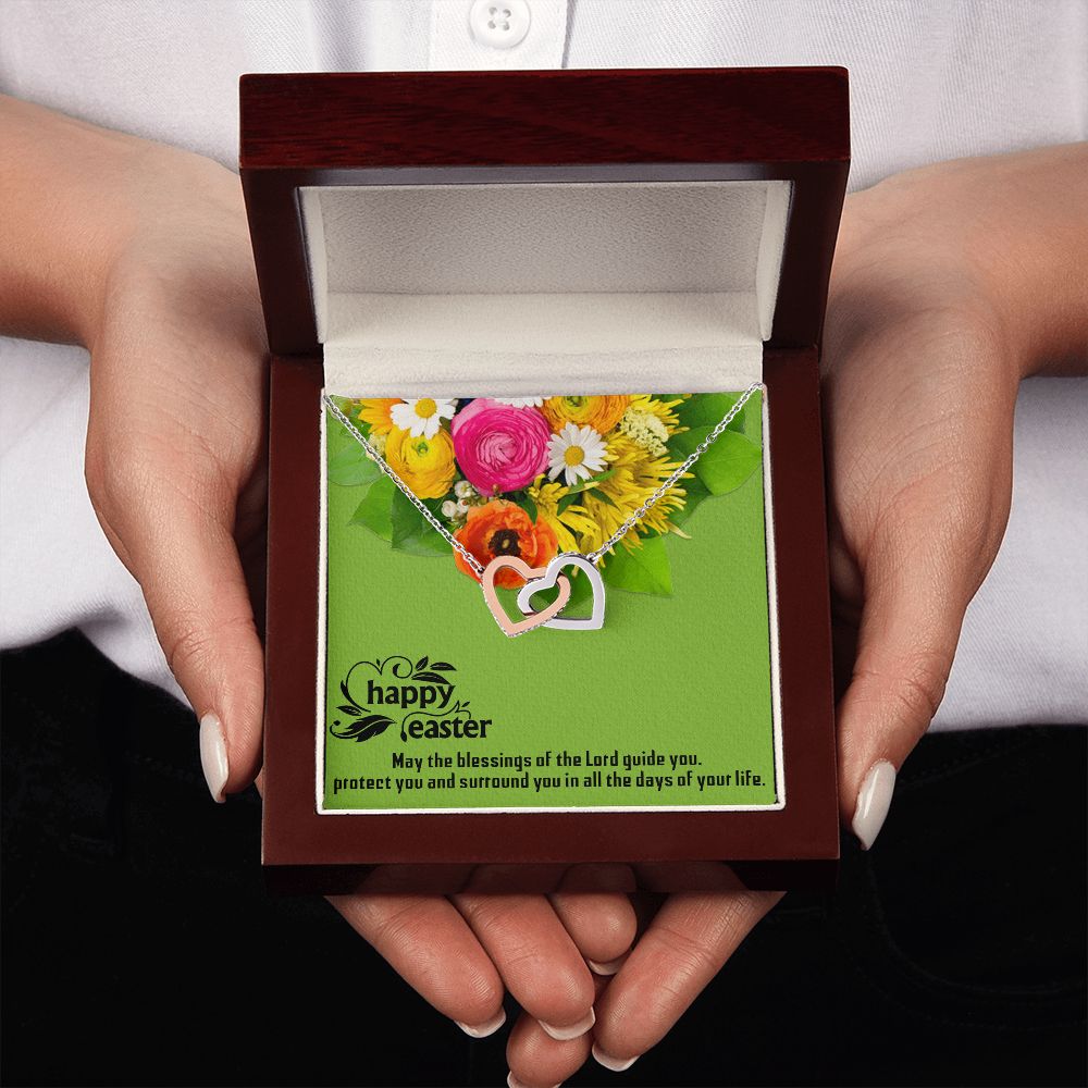 HAPPY EASTER, INTERLOCKING HEART NECKLACE WITH MESSAGE CARD, EASTER DAY GIFT FOR FAMILY AND FRIENDS