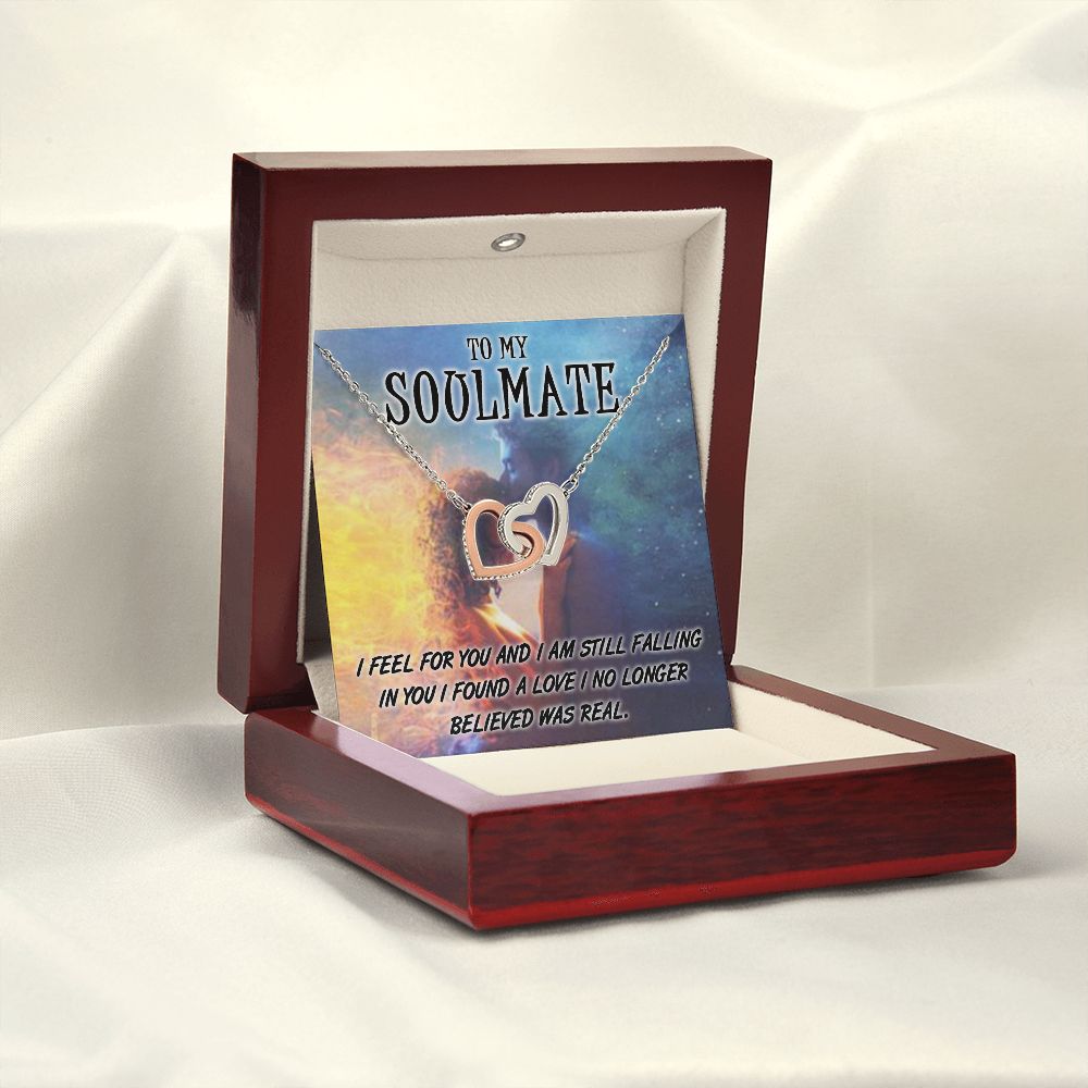 TO MY SOULMATE, INTERLOCKING HEART NECKLACE, FOR COUPLES, BIRTHDAY GIFT FOR HER, NECKLACE WITH MESSAGE CARD