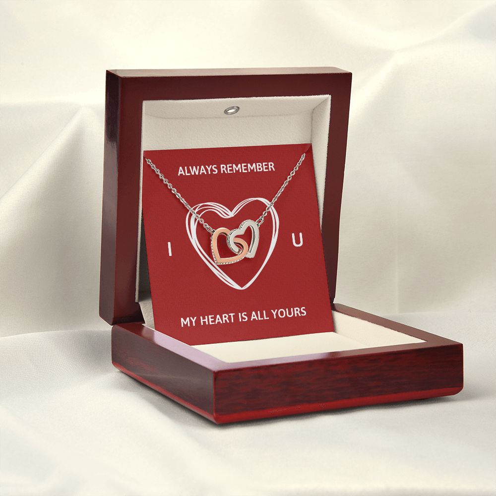 ALWAYS REMEMBER I LOVE YOU, INTERLOCKING HEART NECKLACE, FOR COUPLES, BIRTHDAY GIFT FOR HER, NECKLACE WITH MESSAGE CARD