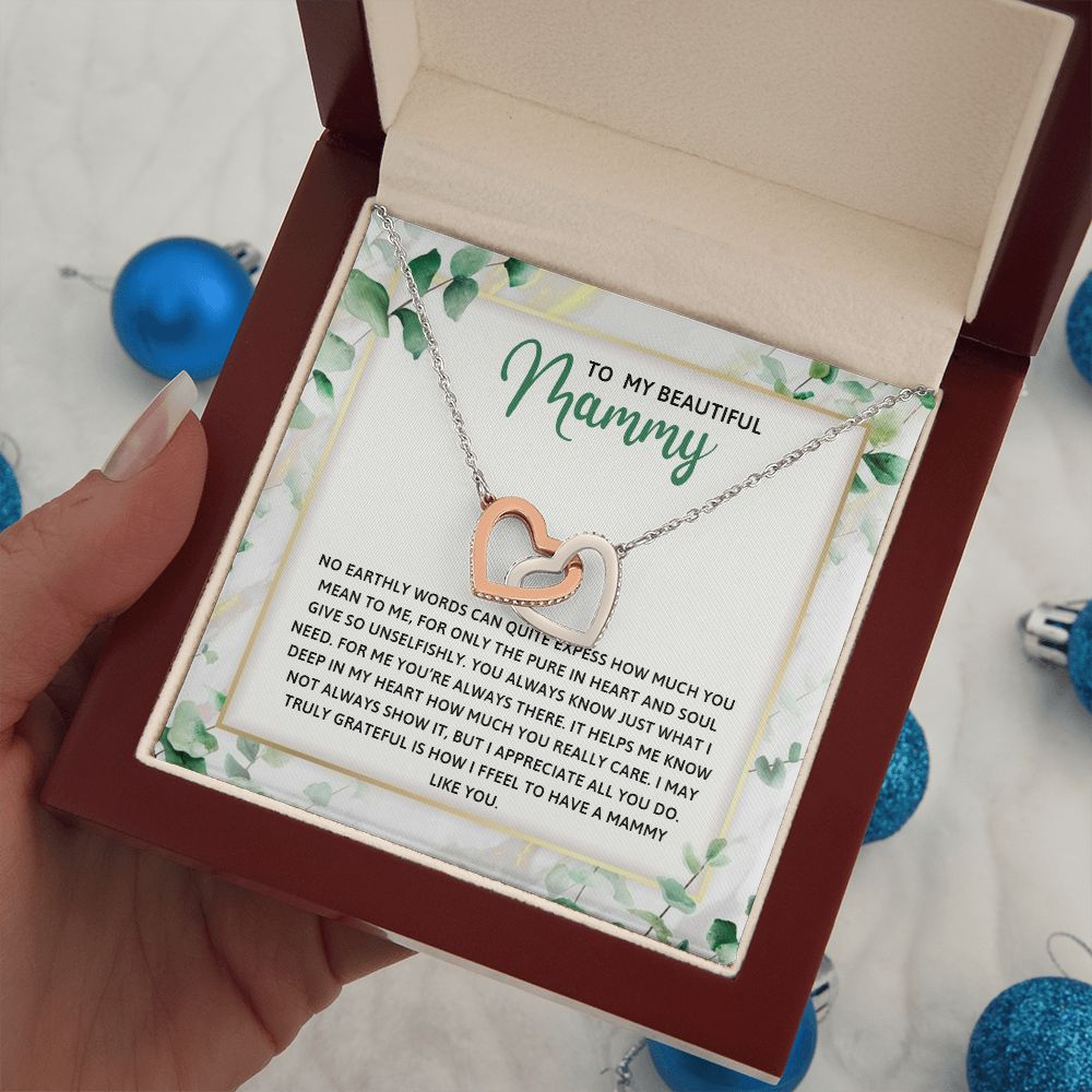 TO MY MAMMY, INTERLOCKING HEART NECKLACE FOR MOM, NECKLACE WITH MESSAGE CARD, BIRTHDAY, MOTHER'S DAY GIFT FOR HER