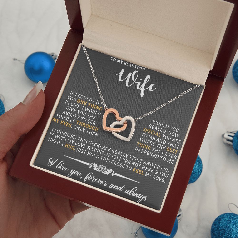 To My Beautiful Wife, Forever And Always, Interlocking Hearts Necklace, For Wife With Message Card, Birthday, Valentine's Day Gift For Her