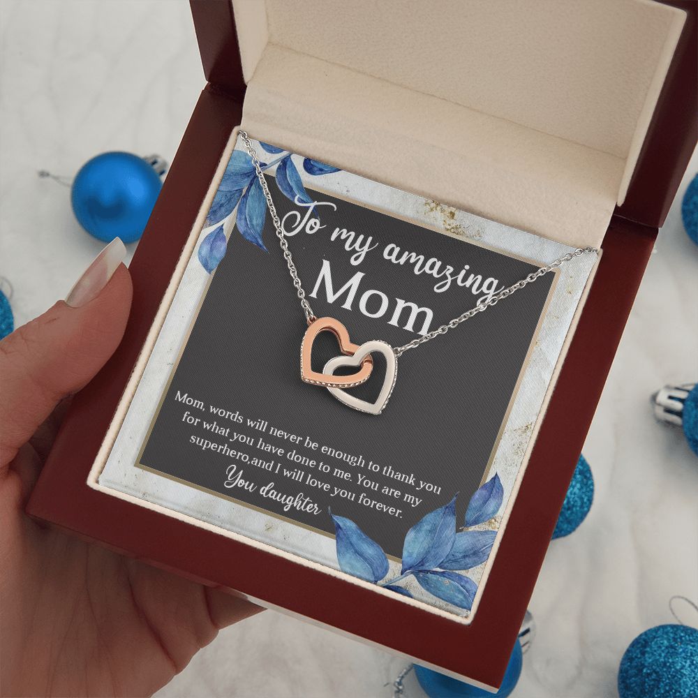 TO MY AMAZING MOM, INTERLOCKING HEART NECKLACE FOR MOM, NECKLACE WITH MESSAGE CARD, BIRTHDAY, MOTHER'S DAY GIFT FOR HER