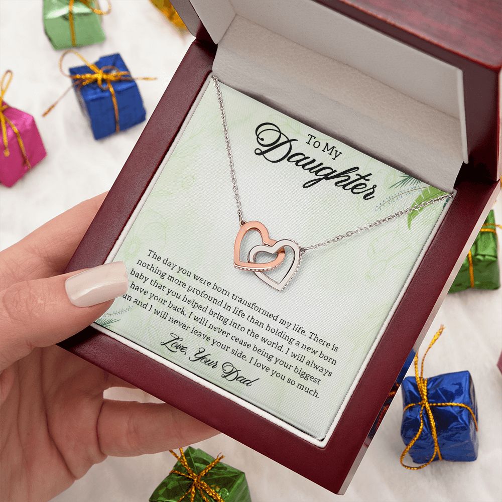 TO MY DAUGHTER, INTERLOCKING HEART NECKLACE, UNIQUE GIFT WITH MESSAGE CARD, BIRTHDAY AND DAUGHTER'S DAY GIFT FOR HER