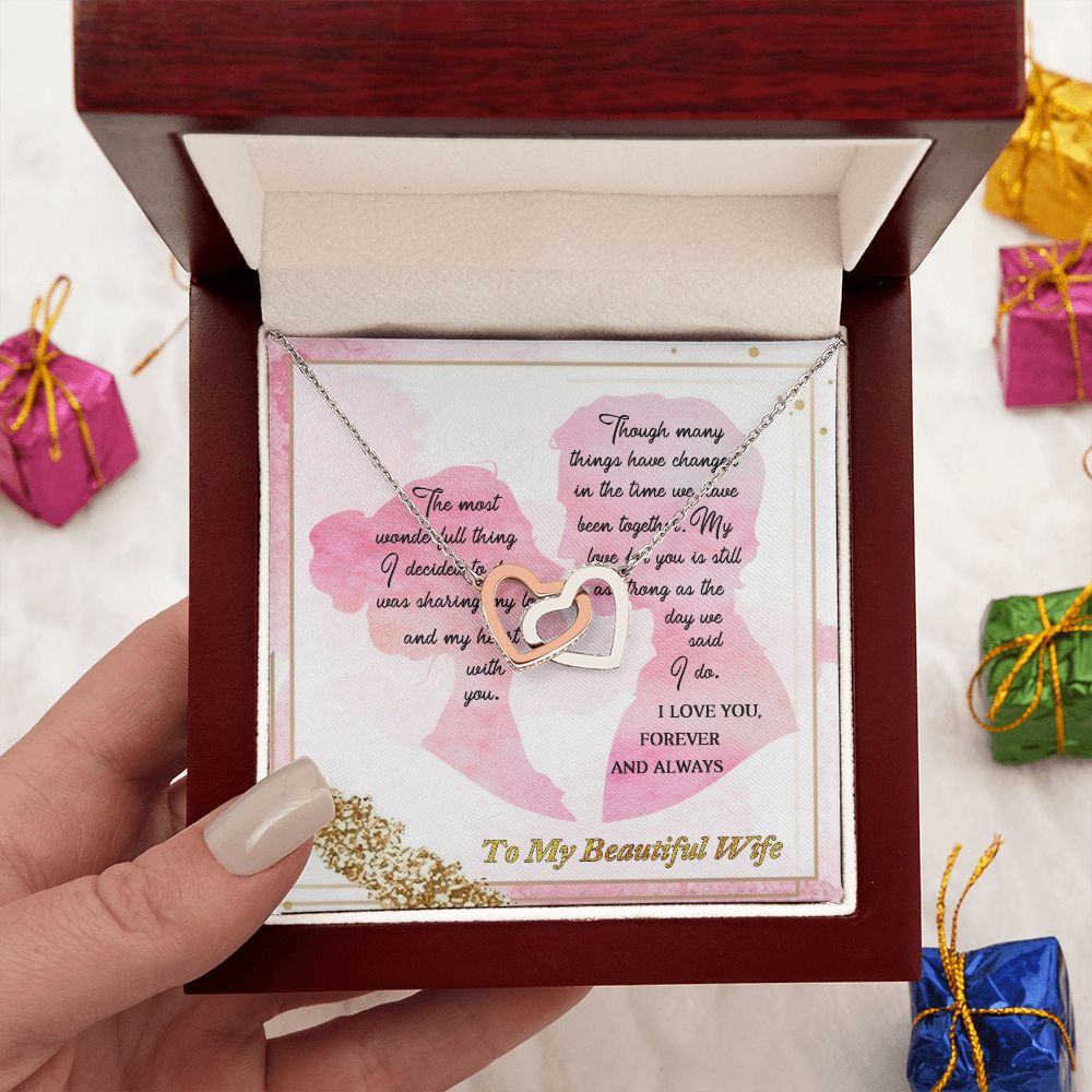 To My Wife, I Love you, Interlocking Hearts Necklace, For Wife With Message Card, Birthday, Valentine's Day Gift For Her