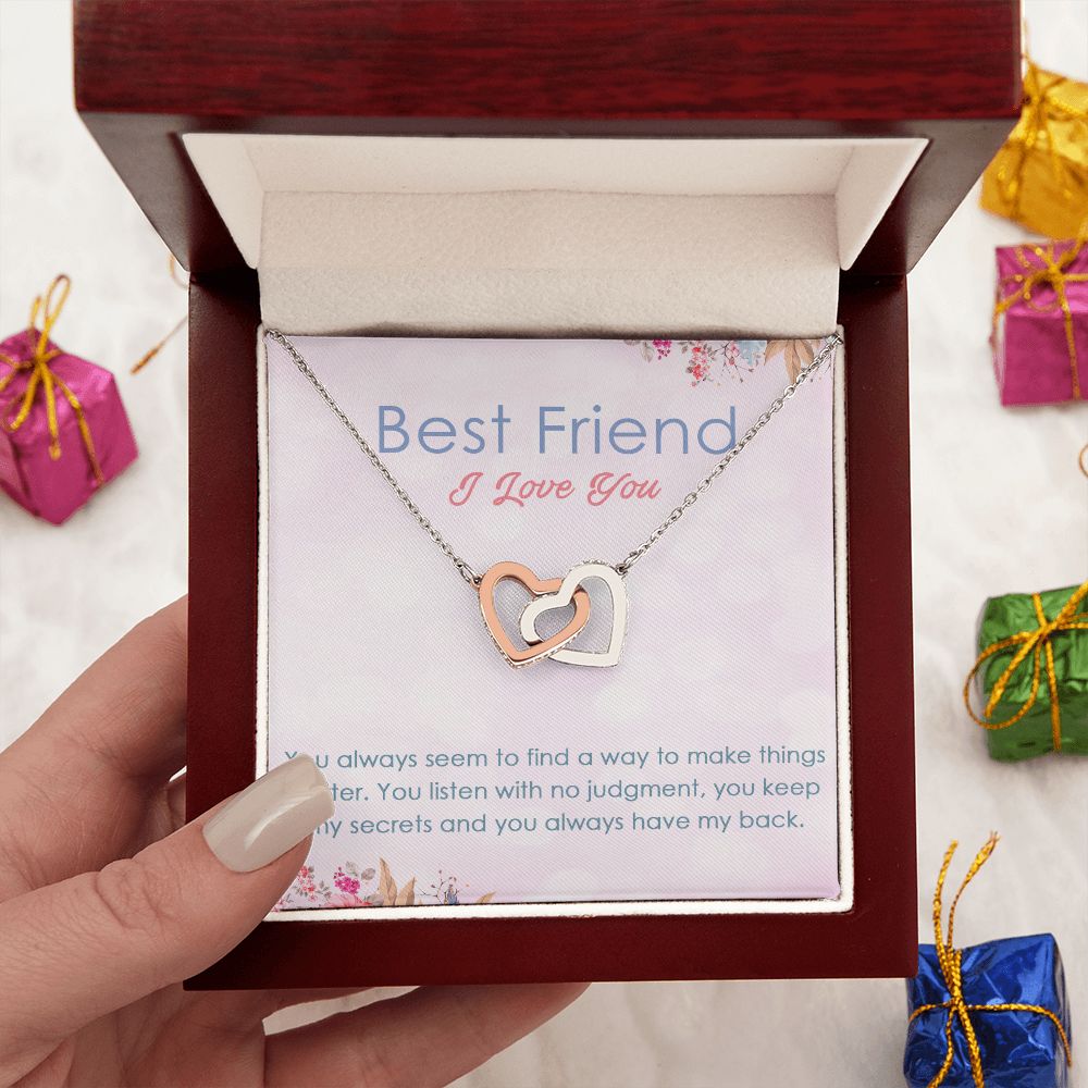 BEST FRIEND I LOVE YOU, INTERLOCKING HEART NECKLACE WITH MESSAGE CARD, FOR SISTERS, FRIENDS, BFF, BIRTHDAY, FRIENDSHIP DAY GIFT FOR HER
